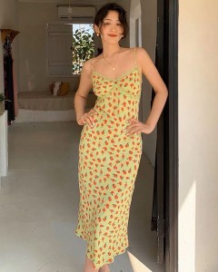 OEM floral bodycon spaghetti strap romantic midi dress