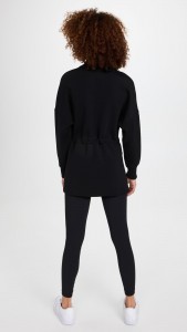 OEM Black loose high neck waist drawstring solid color cotton top