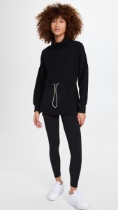 OEM Black loose high neck waist drawstring solid color cotton top