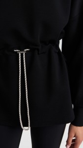 OEM Black loose high neck waist drawstring solid color cotton top