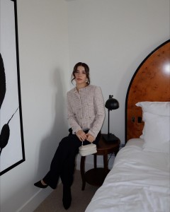 OEM/ODM O-neck Long Sleeves Single Button Tweed Coat