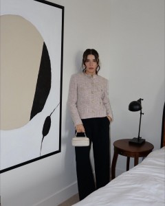 OEM/ODM O-neck Long Sleeves Single Button Tweed Coat