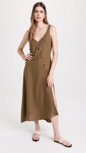 Custom Design Deep V-neck Slit Halter Midi Dress