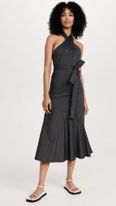Casual Stripe Backless Sleeveless Chiffon Midi Dress