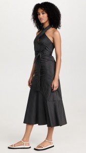 Casual Stripe Backless Sleeveless Chiffon Midi Dress