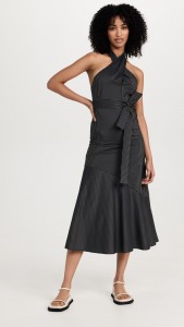 Casual Stripe Backless Sleeveless Chiffon Midi Dress