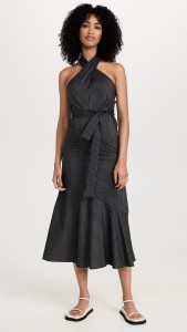 Casual Stripe Backless Sleeveless Chiffon Midi Dress