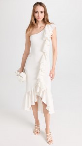Casual Single Shoulder Asymmetry Ruffle Chiffon Midi Dress