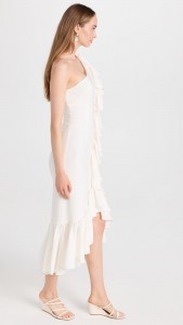 Casual Single Shoulder Asymmetry Ruffle Chiffon Midi Dress