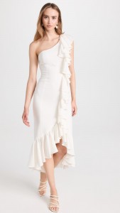 Casual Single Shoulder Asymmetry Ruffle Chiffon Midi Dress