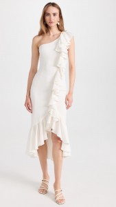 Casual Single Shoulder Asymmetry Ruffle Chiffon Midi Dress