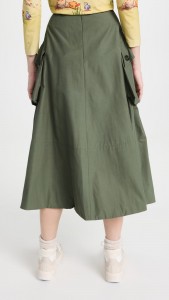 Vintage Army-green Cargo A-line Pleated High Waist Skirt