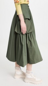 Vintage Army-green Cargo A-line Pleated High Waist Skirt