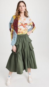 Vintage Army-green Cargo A-line Pleated High Waist Skirt