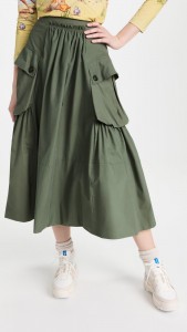 Vintage Army-green Cargo A-line Pleated High Waist Skirt