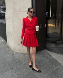 OEM office clothing long sleeve top pleated mini skirt sets