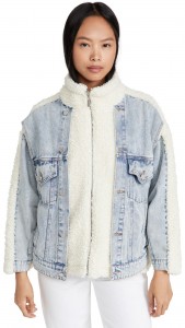 Denim Patchwork Lamb Wool Jacket Fake Two Padded Coats