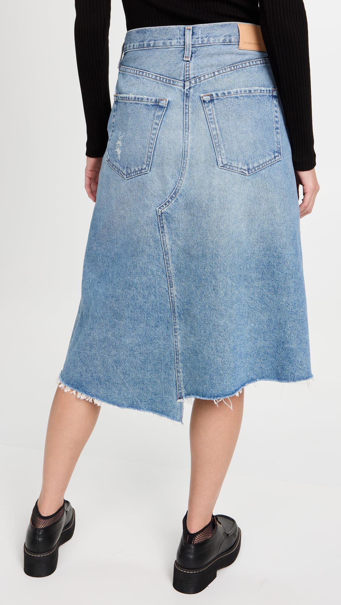 Irregular Design Pleated Patchwork Denim Midi Skirt