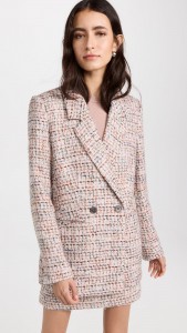 Long Sleeve Small Fragrance Tweed Suit Coat Plaid Braid Skirt 2 Piece Set