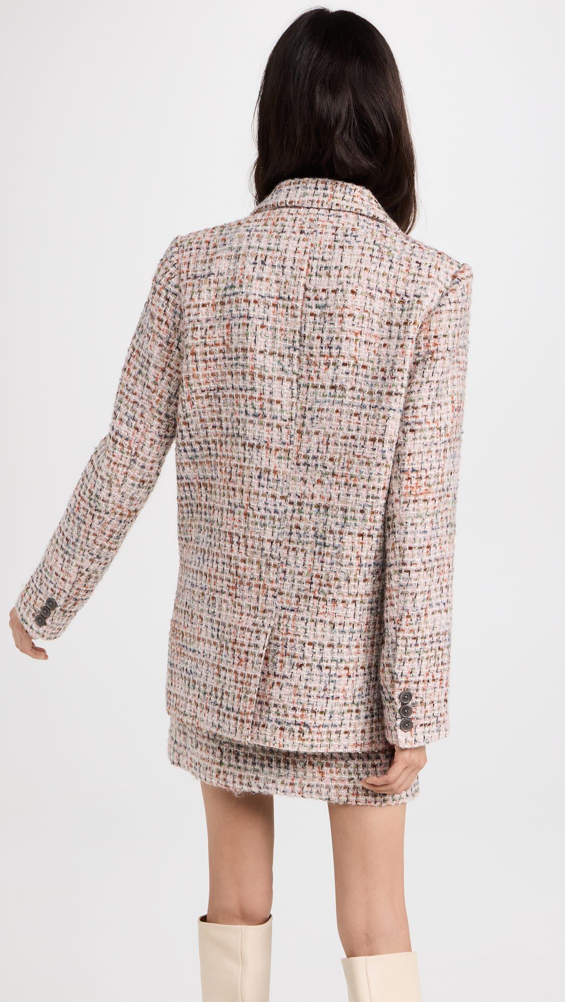 Long Sleeve Small Fragrance Tweed Suit Coat Plaid Braid Skirt 2 Piece Set