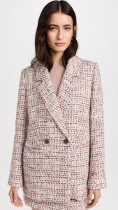 Long Sleeve Small Fragrance Tweed Suit Coat Plaid Braid Skirt 2 Piece Set