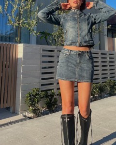 Denim Set Long Sleeve Coat & Mini Skirt 2 Piece Set