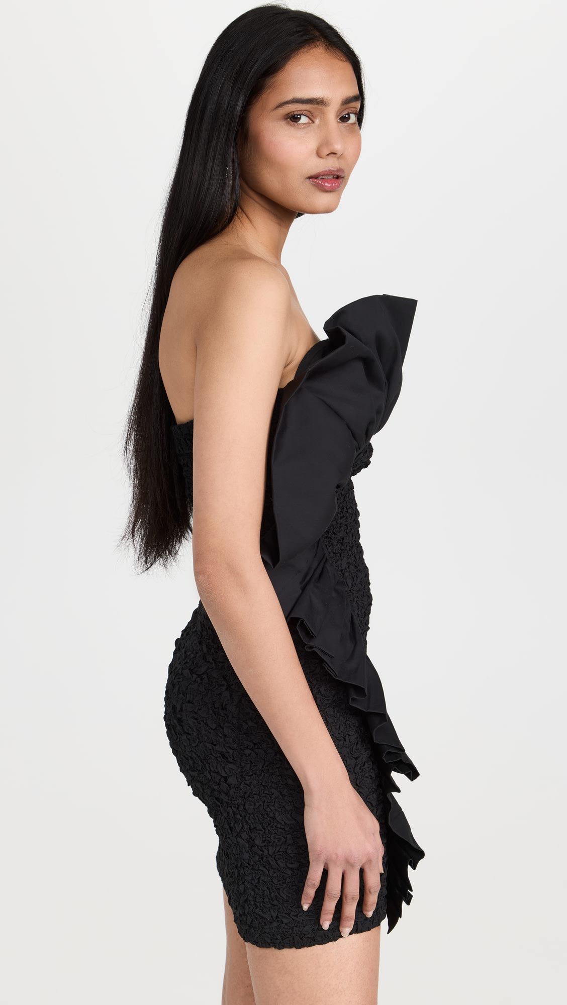 OEM Elegant breast wrap sexy hip wrap black ruffled dress