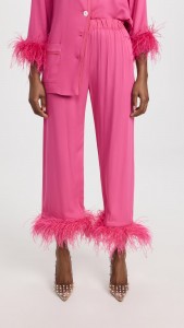 Feathered Cardigan Tops & Straight Leg Slacks Home Pajama Sets