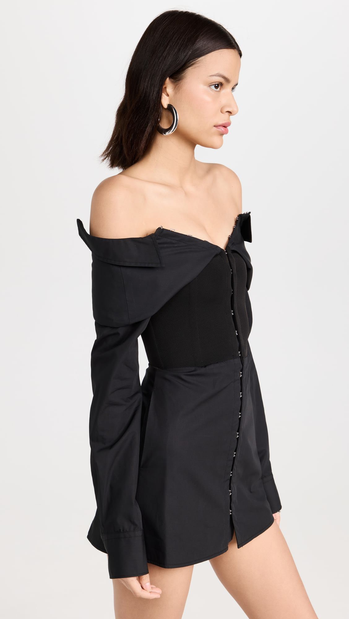 Casual Shirtdress Off-the-shoulder Fishbone Long Sleeve Mini Dress