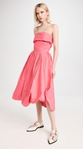 Ruffle Asymmetrical Hem Strapless Midi Dress