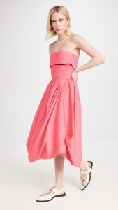 Ruffle Asymmetrical Hem Strapless Midi Dress
