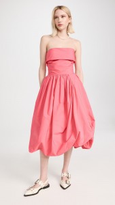 Ruffle Asymmetrical Hem Strapless Midi Dress