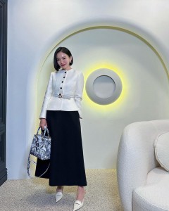 ODM belt waist white elegant casual pretty top