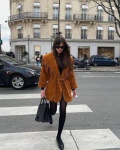 Lady custom turn-down collar tassel waist tie brown casual coat X