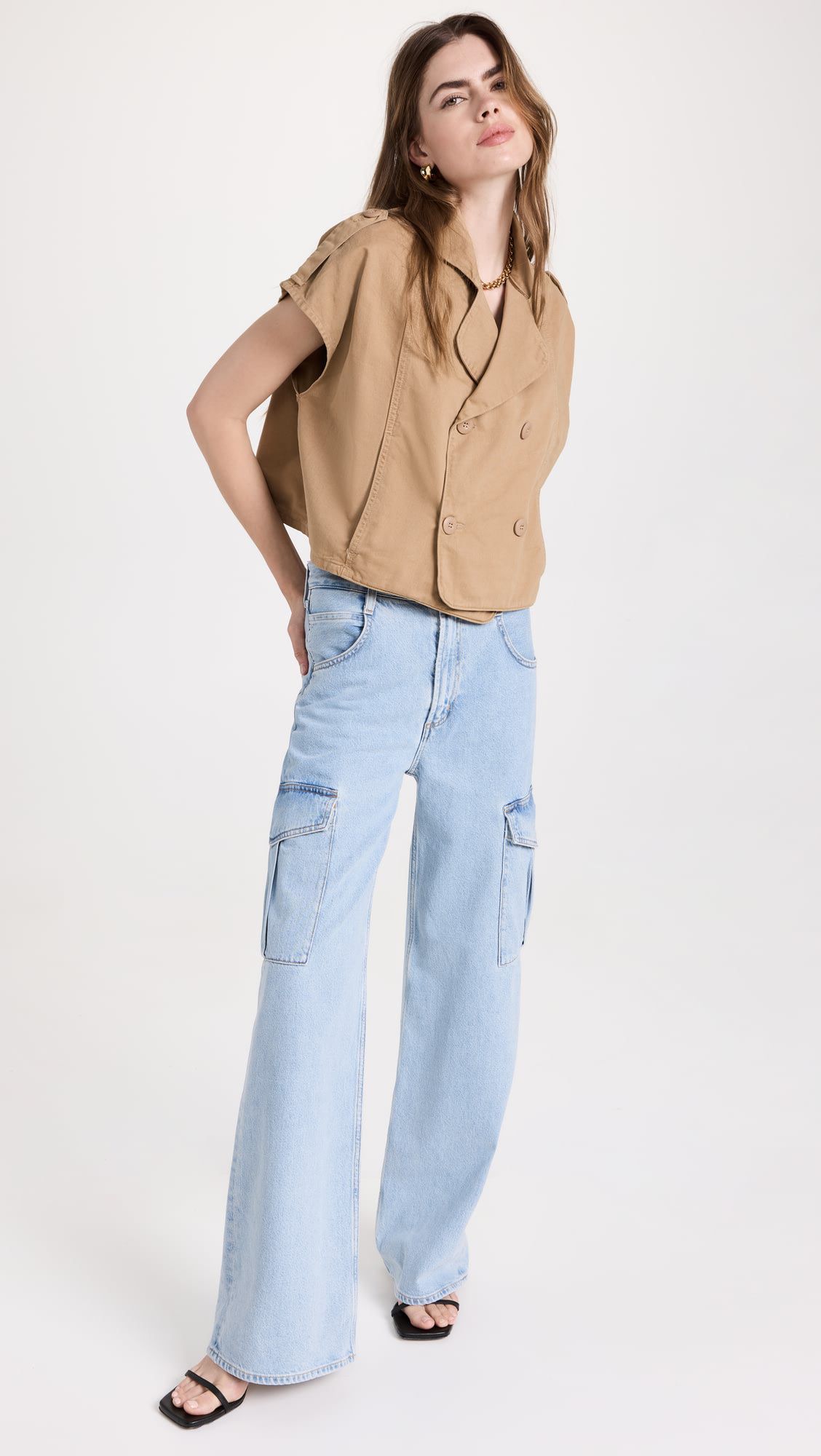 Factory made Style short khaki fashion clip coat