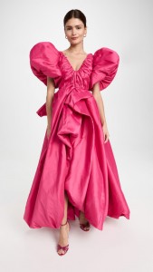 Fashion Design V-neck Ruffle Puff Sleeves Midi Dress