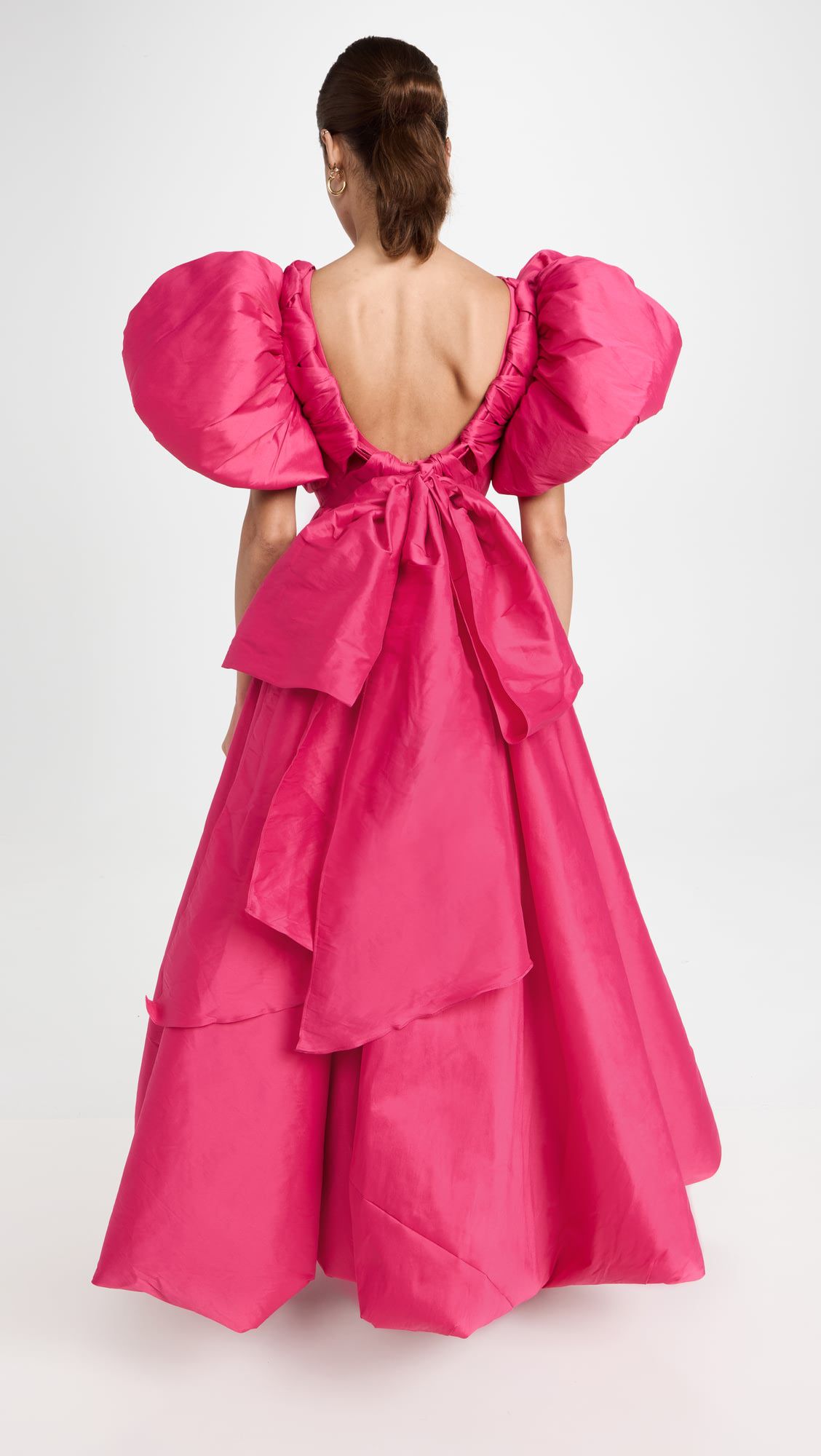 Fashion Design V-neck Ruffle Puff Sleeves Midi Dress