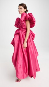 Fashion Design V-neck Ruffle Puff Sleeves Midi Dress