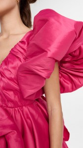 Fashion Design V-neck Ruffle Puff Sleeves Midi Dress