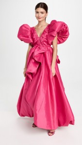 Fashion Design V-neck Ruffle Puff Sleeves Midi Dress