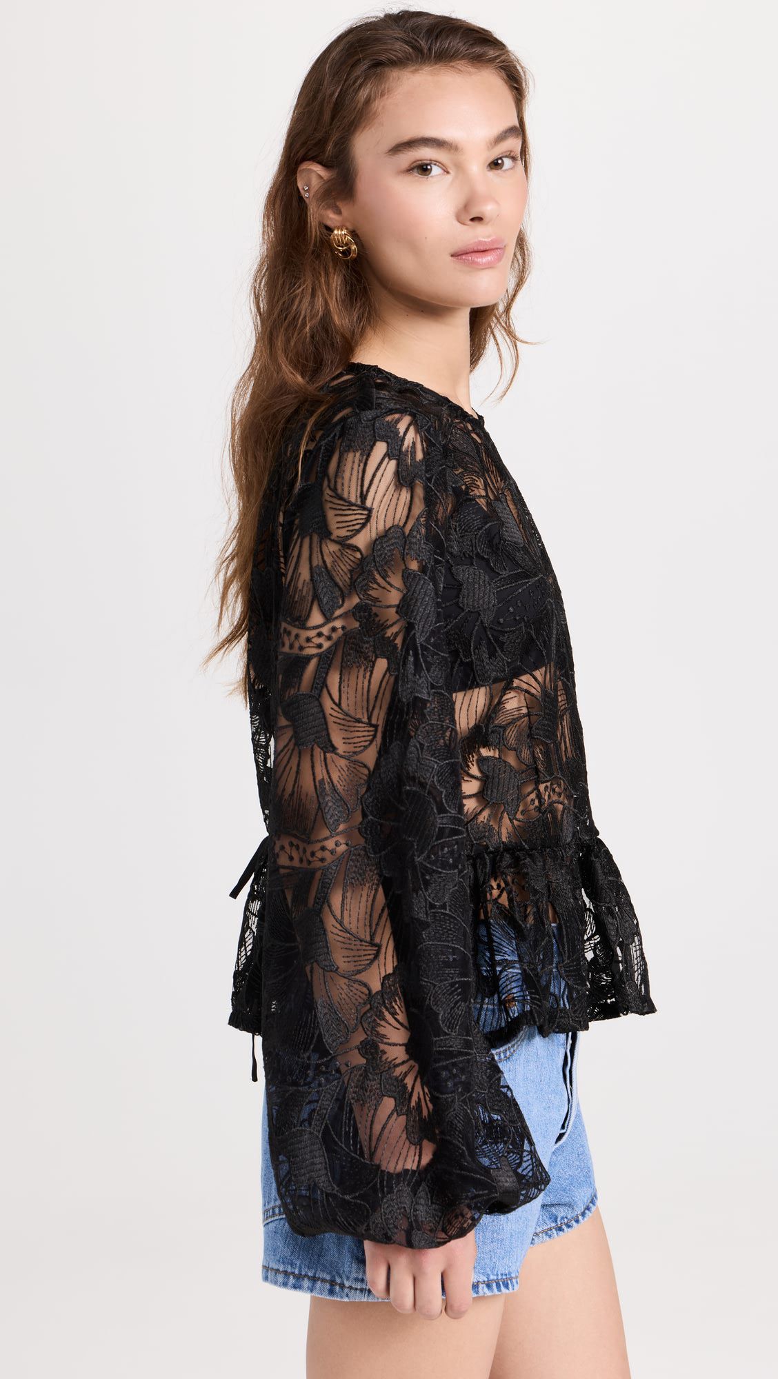 French Lace Mesh Floral Long Sleeve Base Shirt
