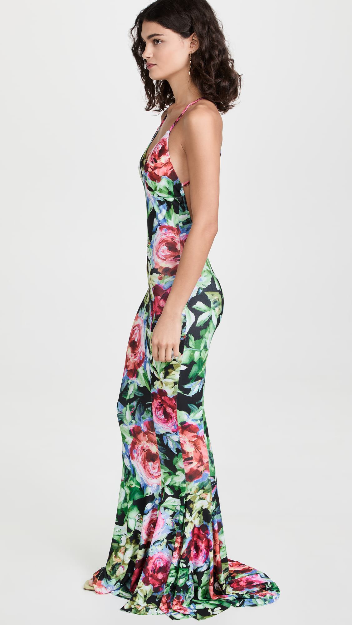 Sexy Backless V-neck Floral Printing Slim Fit Halter Maxi Dress
