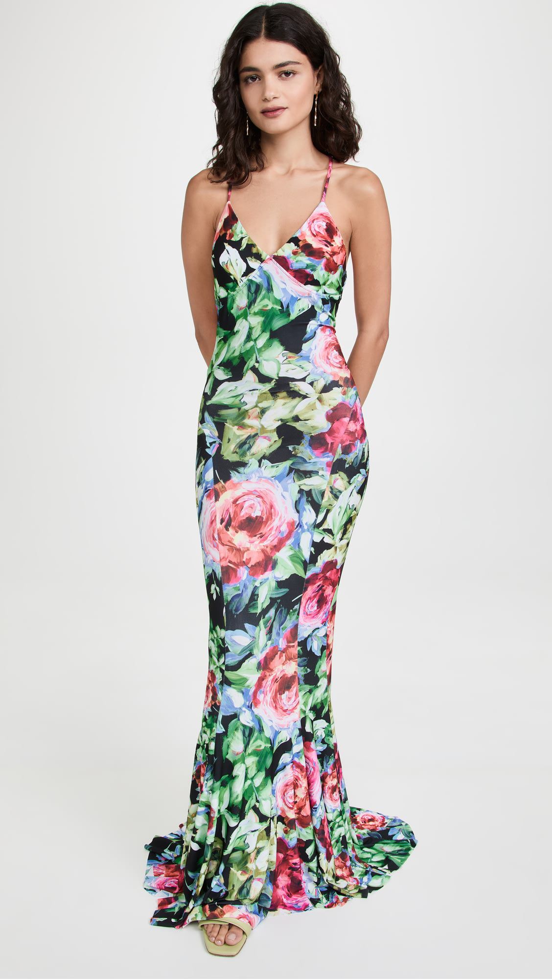 Sexy Backless V-neck Floral Printing Slim Fit Halter Maxi Dress