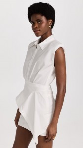 OEM Asymmetrical white shirt lapel sleeveless elegant dress