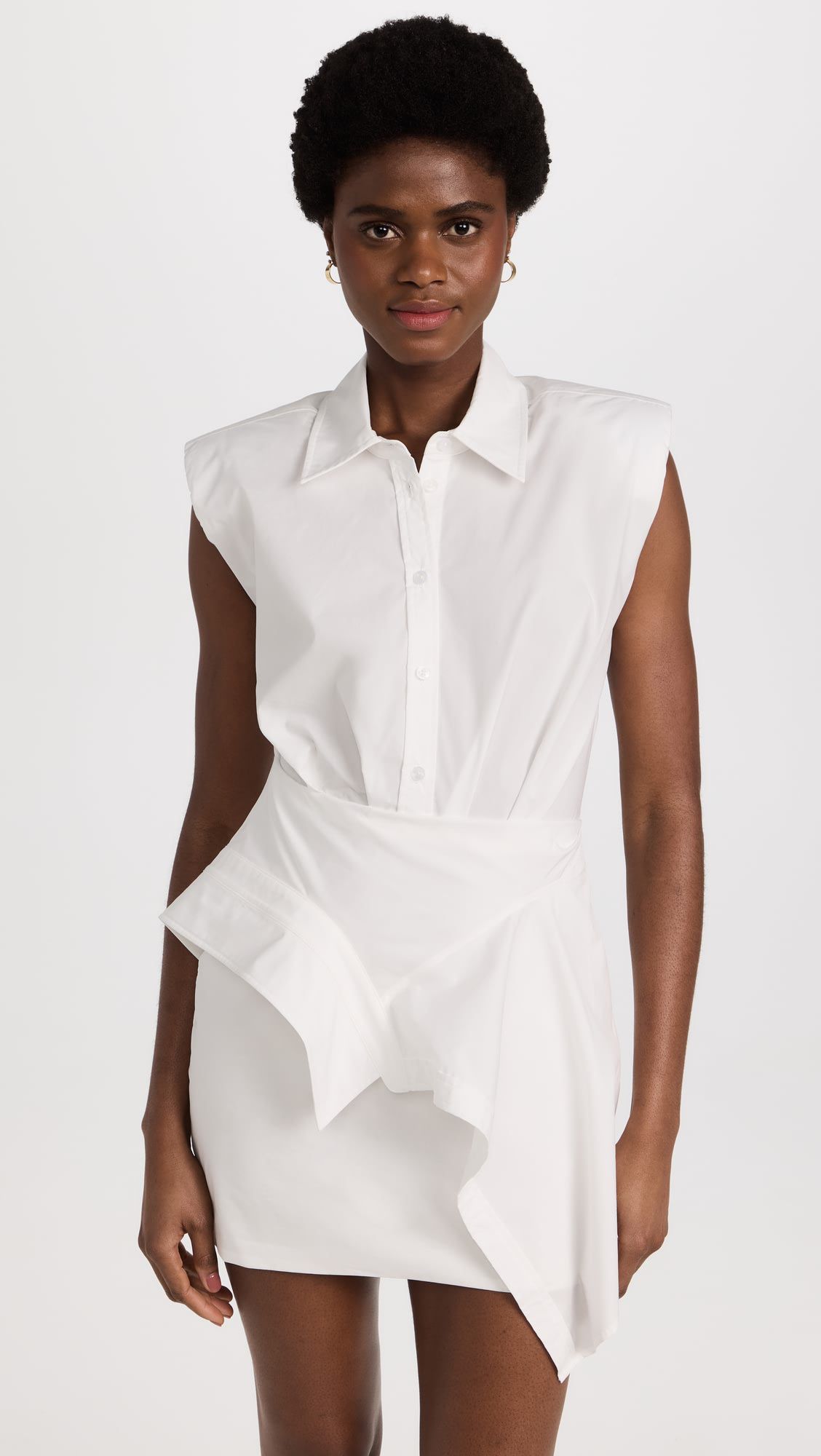 OEM Asymmetrical white shirt lapel sleeveless elegant dress
