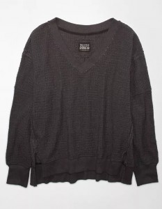 Oversized Big Hug Waffle V-Neck Sweatshirt
