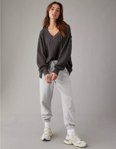 Oversized Big Hug Waffle V-Neck Sweatshirt