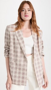 Casual Plaid Textured Double-breasted Blazer
