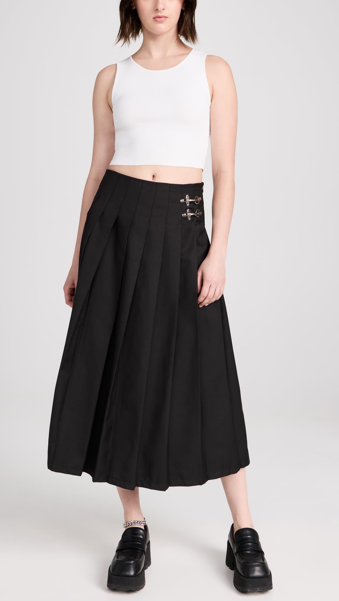 Casual High Waist A-line Pleated Midi Skirt