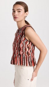 Colour Mixture Sleeveless Hollow Out Fringe Hem Knit Top